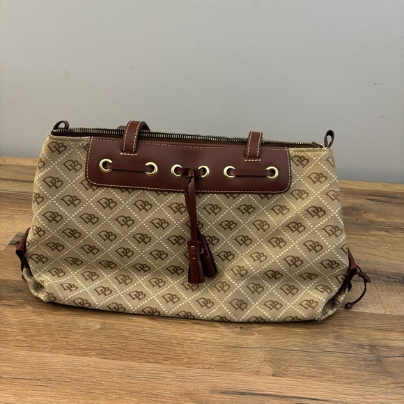 Dooney & Bourke Leather Logo Fabric Satchel Bag Purse Vintage Women’s - Picture 2 of 13